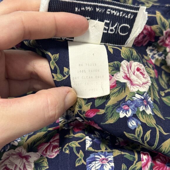 Vtg Floral Midi Dress M Petite Lace Collar Belt Modest Twee Grandma Cottage 80s - Picture 15 of 15